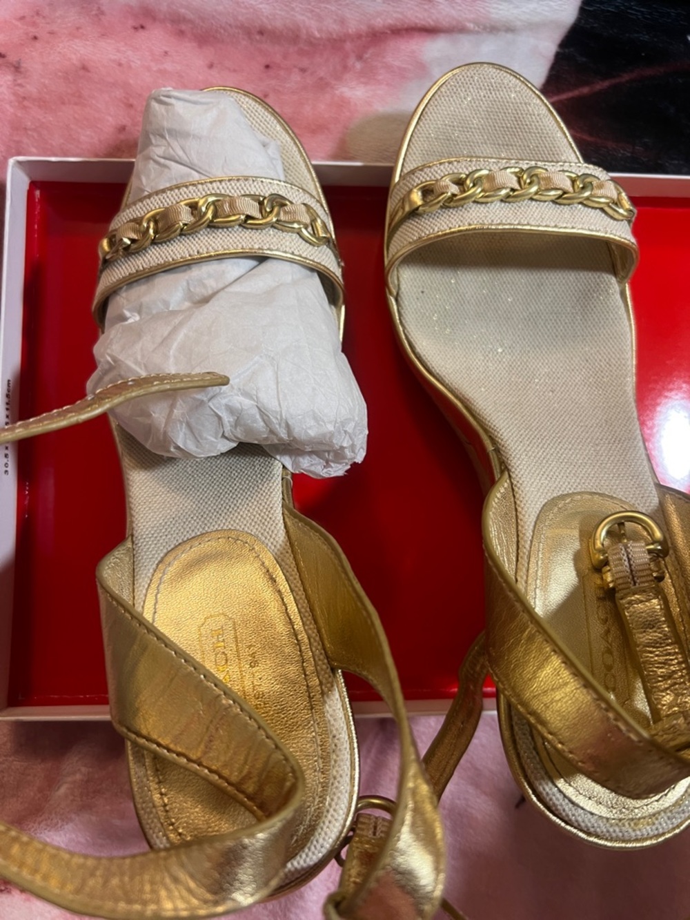 Coach Metallic Gold Wedge Sandals with Cork Platform - Picture 2 of 3
